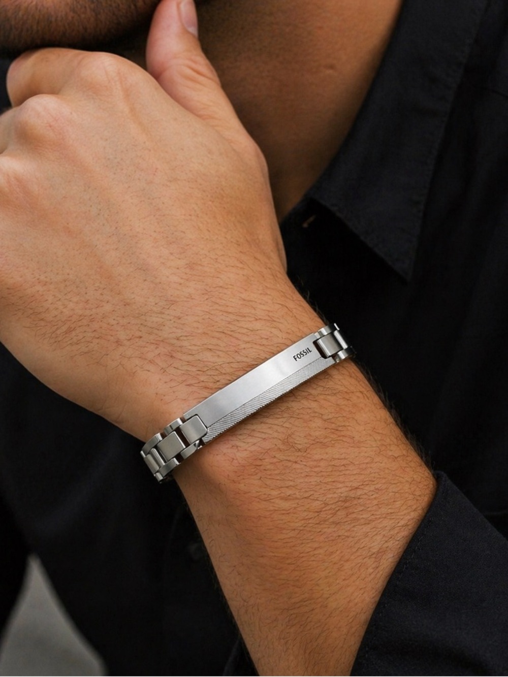 Fossil Men's Brushed Silver Stainless Steel ID Bracelet